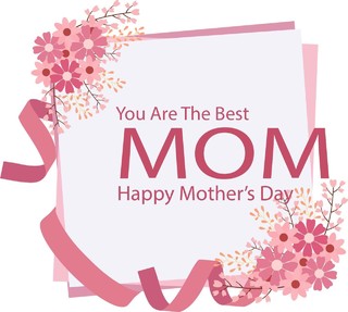 母亲节粉色花朵彩带温馨祝福贺卡PNG素材